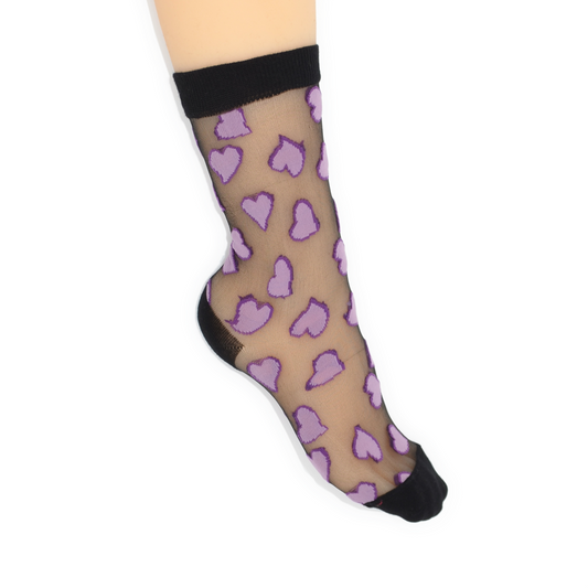 Sheer Heart Crew Socks - Dark Lavender