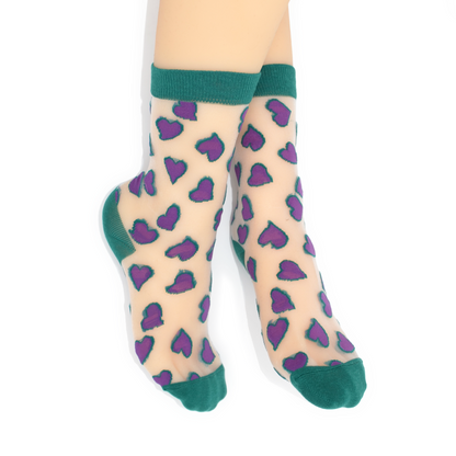 Sheer Heart Crew Socks - Emerald & Plum