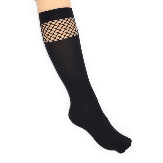 Knee High Fishnet Top Sock - Black