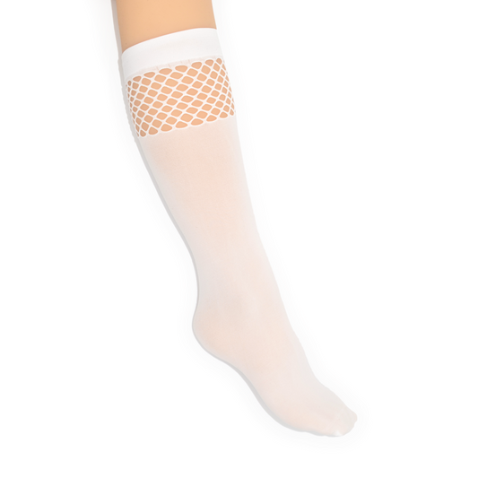 Knee High Fishnet Top Sock - White