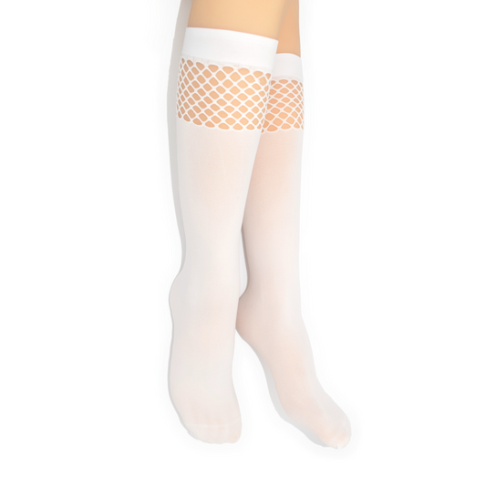 Knee High Fishnet Top Sock - White