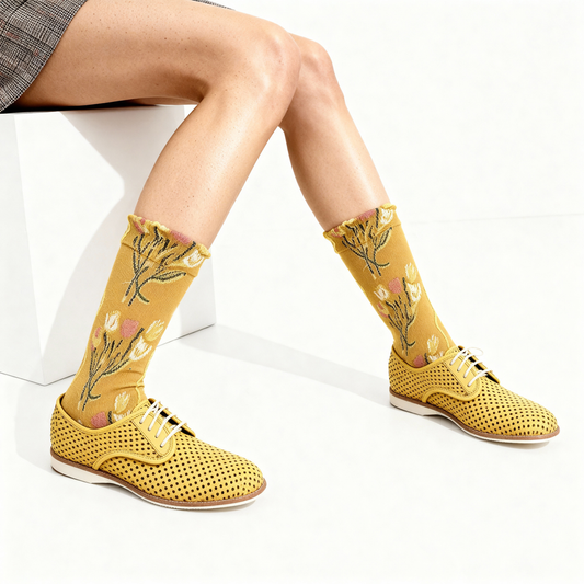 Golden Blooms Quarter Crew Sock
