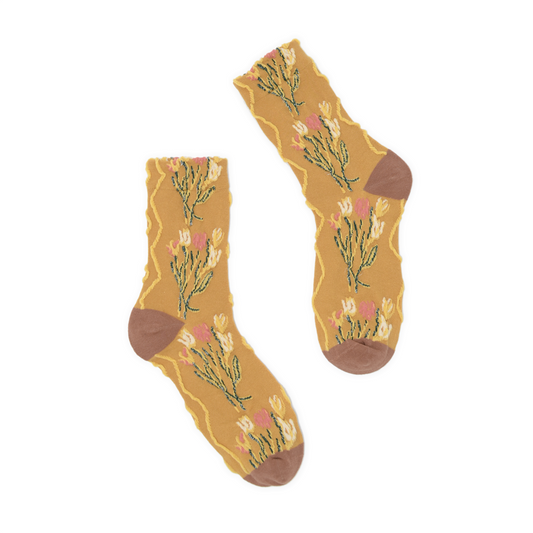 Golden Blooms Quarter Crew Sock