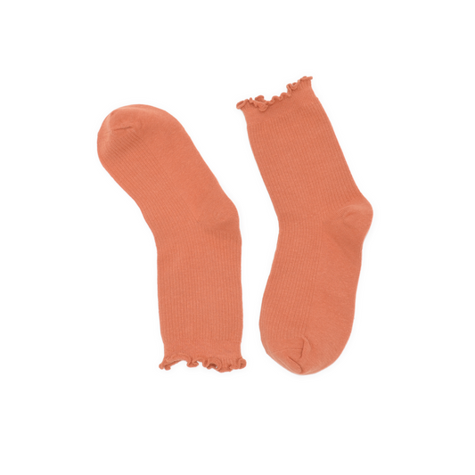 Lettuce Ruffle Top Quarter Crew Socks - Orange
