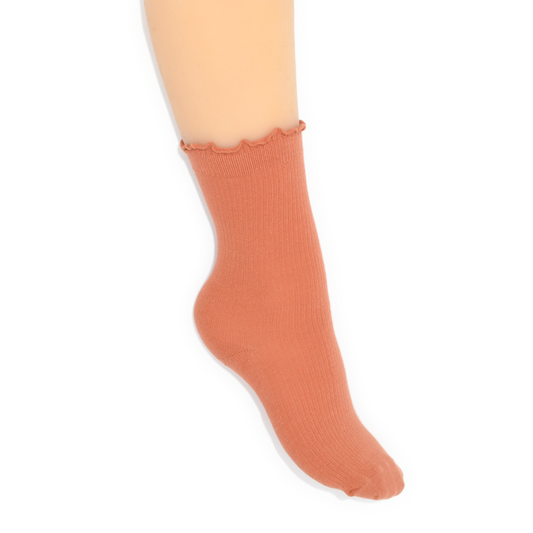 Lettuce Ruffle Top Quarter Crew Socks - Orange