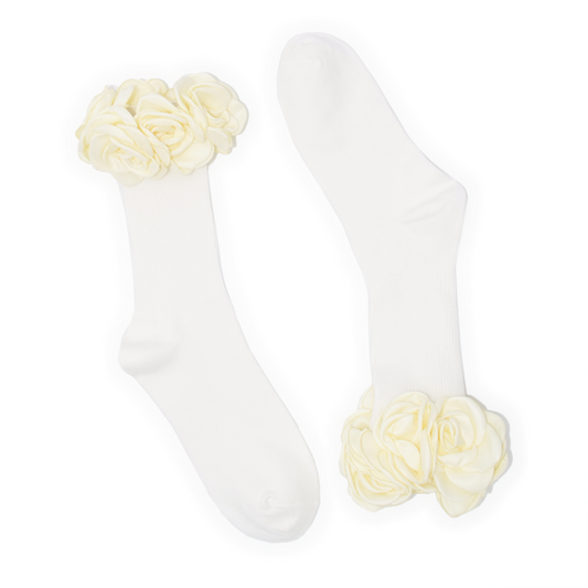 3D Rose Garden Quarter Crew Sock - White