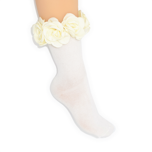 3D Rose Garden Quarter Crew Sock - White