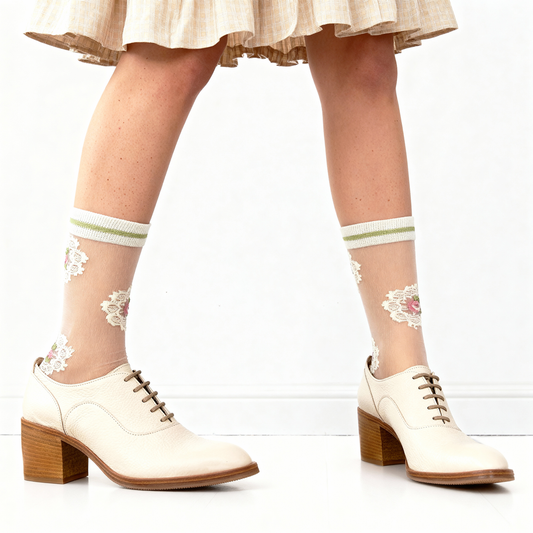 Rose Lace Motif Sheer Crew Sock