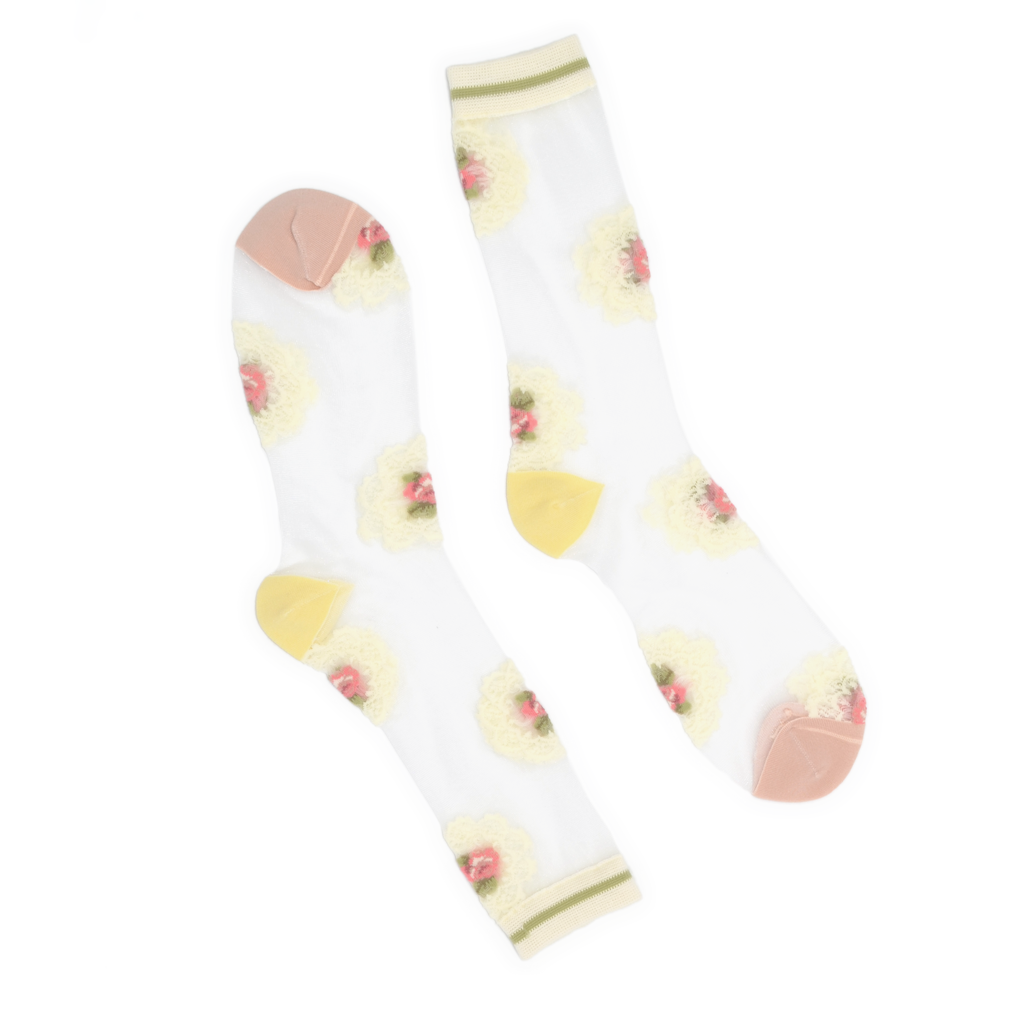 Rose Lace Motif Sheer Crew Sock