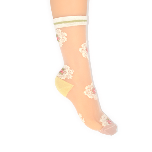 Rose Lace Motif Sheer Crew Sock