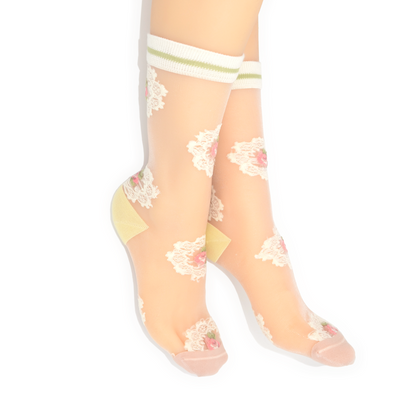 Rose Lace Motif Sheer Crew Sock