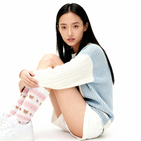 Teddy Stripe Crew Socks