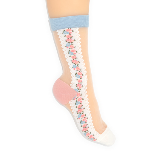 Rose Border Sheer Crew Sock