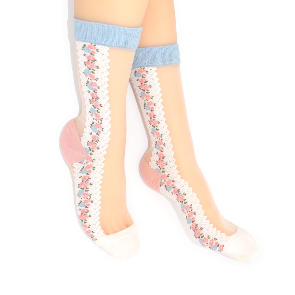 Rose Border Sheer Crew Sock