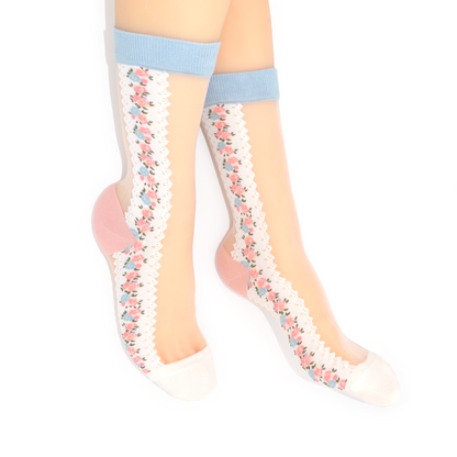 Rose Border Sheer Crew Sock