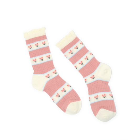 Roses Striped Knit Crew Sock