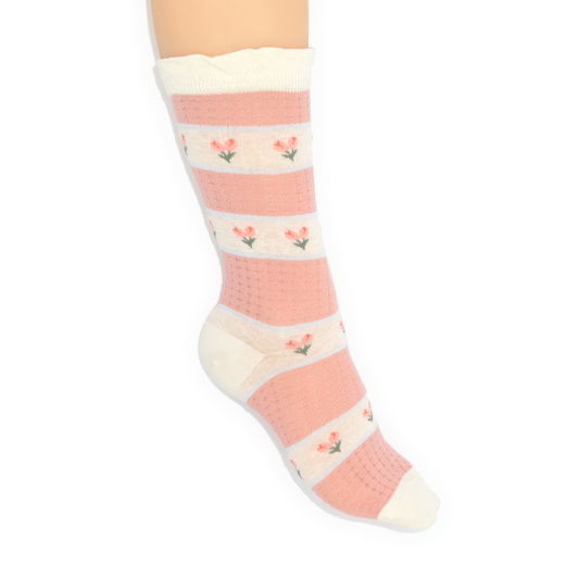 Roses Striped Knit Crew Sock