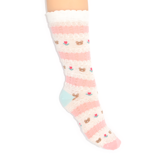 Teddy Stripe Crew Socks