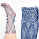 Zoe Sheer Diamante Lace Sock - Blue