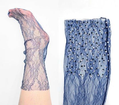 Zoe Sheer Diamante Lace Sock - Blue