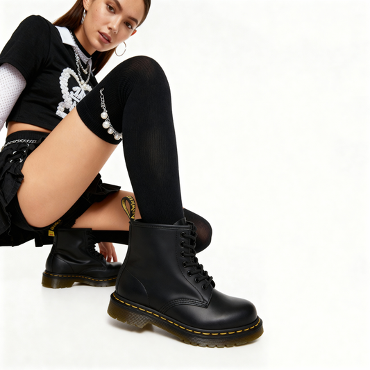 Thigh High Pearl Chain Socks - Black