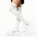 Piper Thigh High Pearl Chain Socks - White